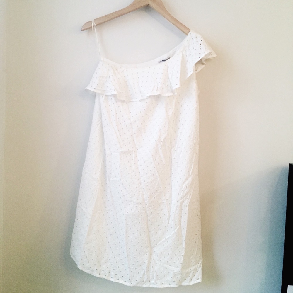 One Shoulder Ruffle Eyelet Madewell Dress
